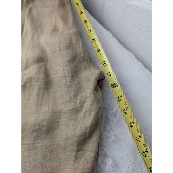Lafayette 148 100% Linen Tan Wide Leg Side Button Cropped Pants Capri - Picture 6 of 7